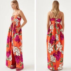 Aje Sculptura Monument Tulip Linen Blend Maxi Dress in Vivid Camel NWT